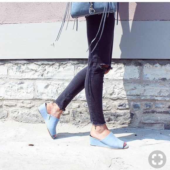 Anthropologie Shoes - Anthropologie M4D3 blue suede wedge heel size 7